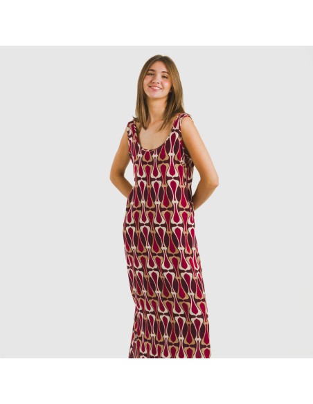 Vestido largo tirantes viscosa Castelar burdeos vestidos-y-blusones-mujer