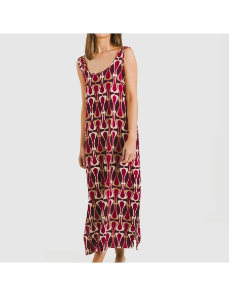 Vestido largo tirantes viscosa Castelar burdeos vestidos-y-blusones-mujer