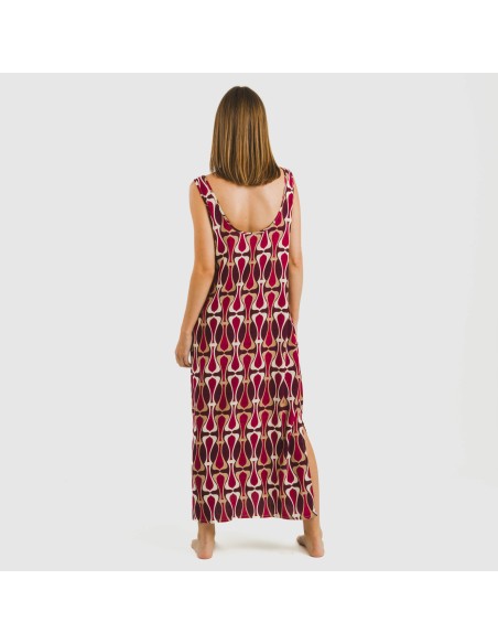 Vestido largo tirantes viscosa Castelar burdeos vestidos-y-blusones-mujer