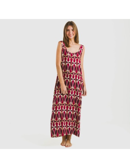 Vestido largo tirantes viscosa Castelar burdeos vestidos-y-blusones-mujer