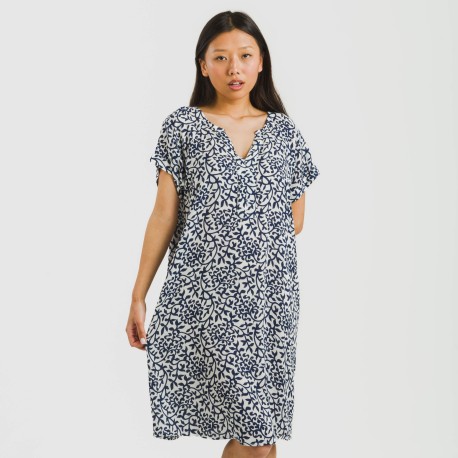 Vestido corto manga fluida viscosa bambula Aladero azul vestidos-y-blusones-mujer