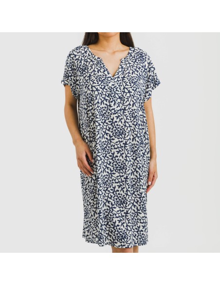 Vestido corto manga fluida viscosa bambula Aladero azul vestidos-y-blusones-mujer