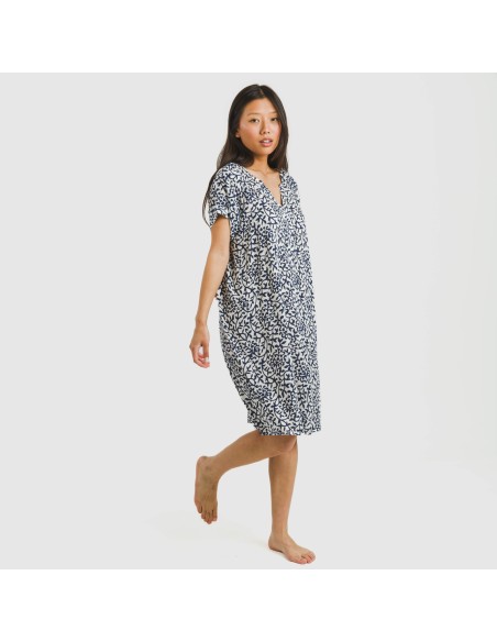 Vestido corto manga fluida viscosa bambula Aladero azul vestidos-y-blusones-mujer