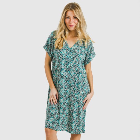 Vestido corto manga fluida viscosa bambula Malura agua marina vestidos-y-blusones-mujer