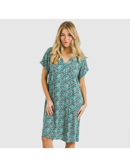 Vestido corto manga fluida viscosa bambula Malura agua marina vestidos-y-blusones-mujer