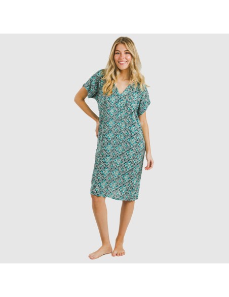 Vestido corto manga fluida viscosa bambula Malura agua marina vestidos-y-blusones-mujer