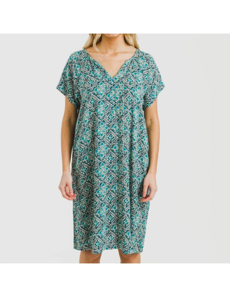 Vestido corto manga fluida viscosa bambula Malura agua marina vestidos-y-blusones-mujer