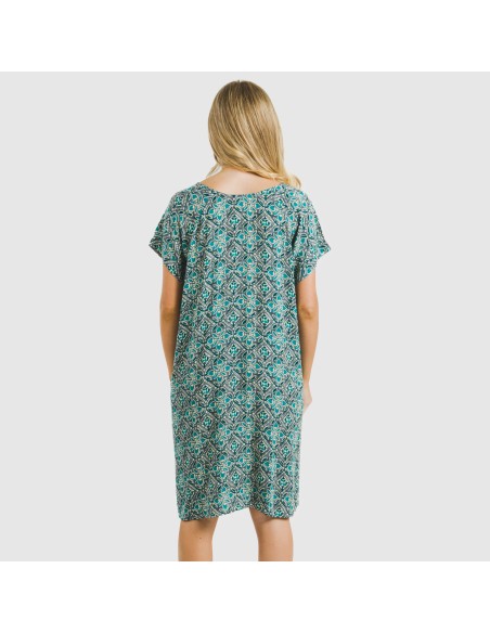 Vestido corto manga fluida viscosa bambula Malura agua marina vestidos-y-blusones-mujer