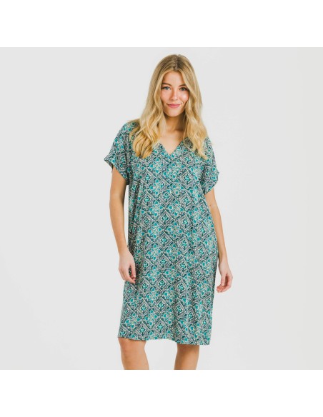 Vestido corto manga fluida viscosa bambula Malura agua marina vestidos-y-blusones-mujer