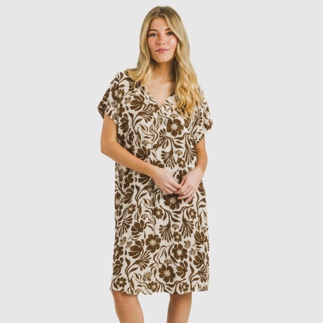 Vestido corto manga fluida viscosa bambula Alexis marrón vestidos-y-blusones-mujer