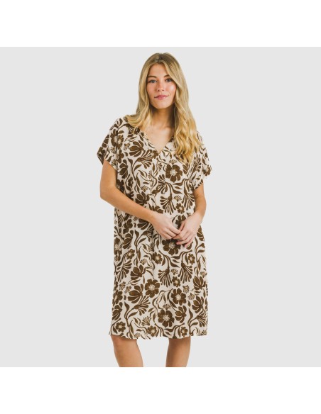 Vestido corto manga fluida viscosa bambula Alexis marrón vestidos-y-blusones-mujer