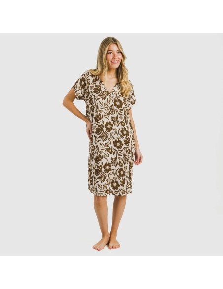 Vestido corto manga fluida viscosa bambula Alexis marrón vestidos-y-blusones-mujer