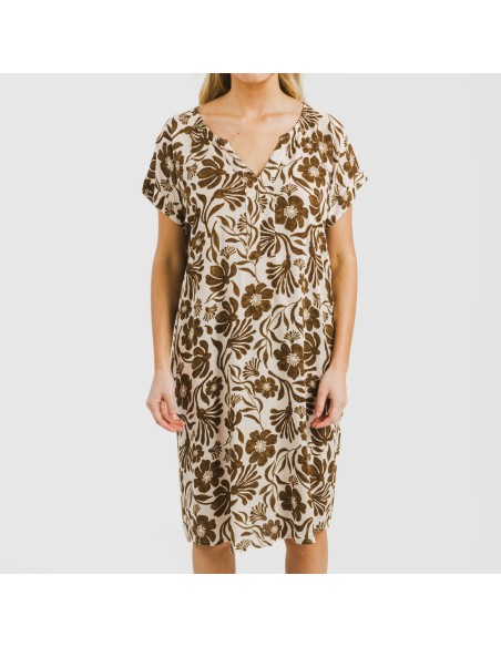 Vestido corto manga fluida viscosa bambula Alexis marrón vestidos-y-blusones-mujer