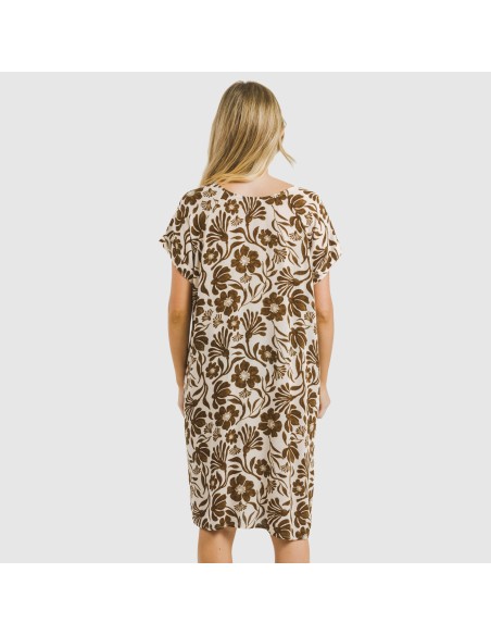 Vestido corto manga fluida viscosa bambula Alexis marrón vestidos-y-blusones-mujer