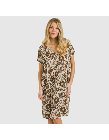 Vestido corto manga fluida viscosa bambula Alexis marrón vestidos-y-blusones-mujer
