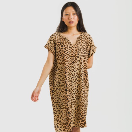 Vestido corto manga fluida viscosa bambula Leo vestidos-y-blusones-mujer