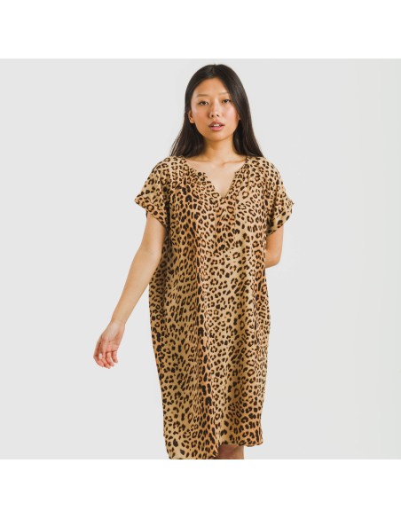 Vestido corto manga fluida viscosa bambula Leo vestidos-y-blusones-mujer