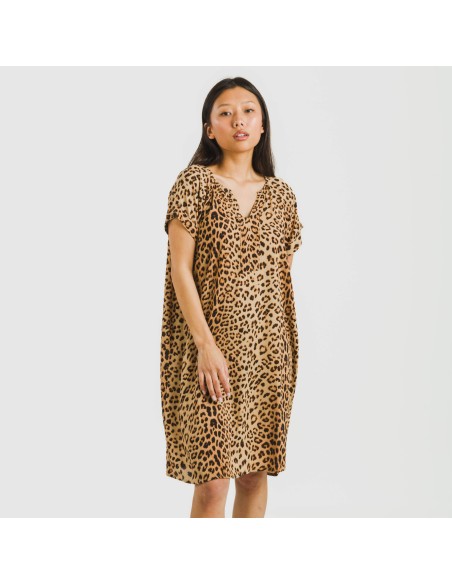 Vestido corto manga fluida viscosa bambula Leo vestidos-y-blusones-mujer