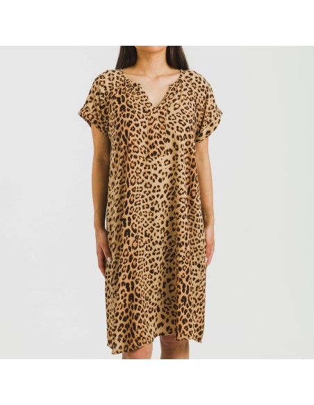Vestido corto manga fluida viscosa bambula Leo vestidos-y-blusones-mujer
