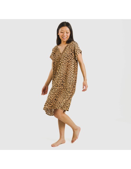 Vestido corto manga fluida viscosa bambula Leo vestidos-y-blusones-mujer