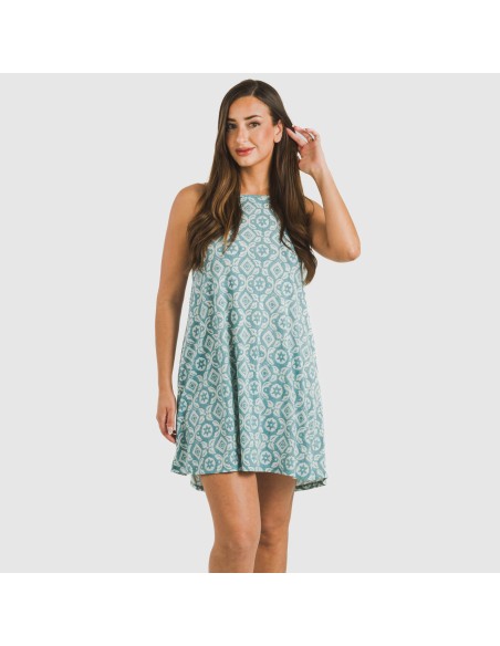 Vestido corto tirantes crepe Eugenia agua marina vestidos-y-blusones-mujer