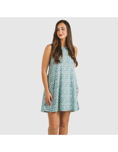 Vestido corto tirantes crepe Eugenia agua marina vestidos-y-blusones-mujer