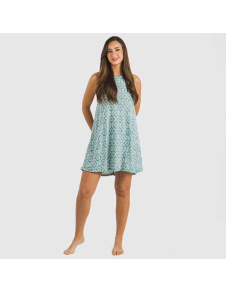 Vestido corto tirantes crepe Eugenia agua marina vestidos-y-blusones-mujer
