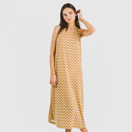 Vestido largo tirantes crepe Sofia ocre vestidos-y-blusones-mujer