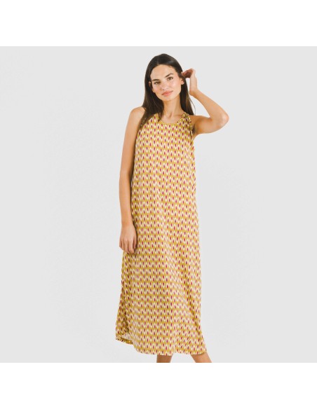 Vestido largo tirantes crepe Sofia ocre vestidos-y-blusones-mujer