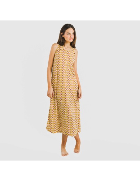 Vestido largo tirantes crepe Sofia ocre vestidos-y-blusones-mujer