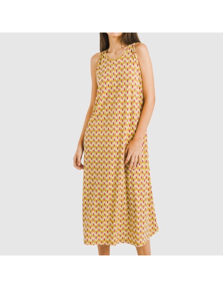 Vestido largo tirantes crepe Sofia ocre vestidos-y-blusones-mujer