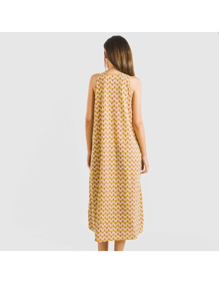 Vestido largo tirantes crepe Sofia ocre vestidos-y-blusones-mujer