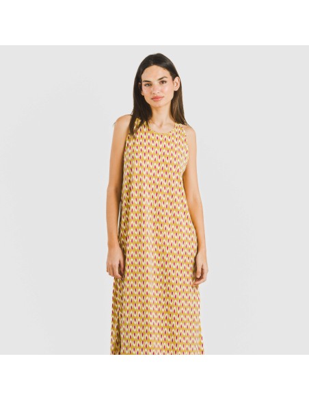 Vestido largo tirantes crepe Sofia ocre vestidos-y-blusones-mujer
