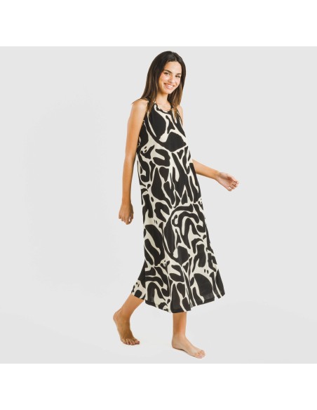 Vestido largo tirantes crepe Tendis beige - negro vestidos-y-blusones-mujer