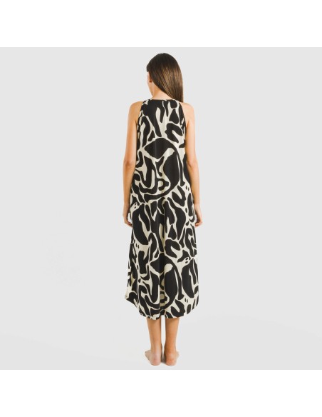 Vestido largo tirantes crepe Tendis beige - negro vestidos-y-blusones-mujer