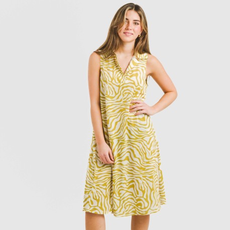 Vestido corto cuello y solapa soft Palmina lima vestidos-y-blusones-mujer