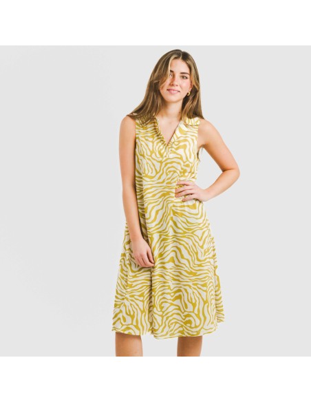 Vestido corto cuello y solapa soft Palmina lima vestidos-y-blusones-mujer