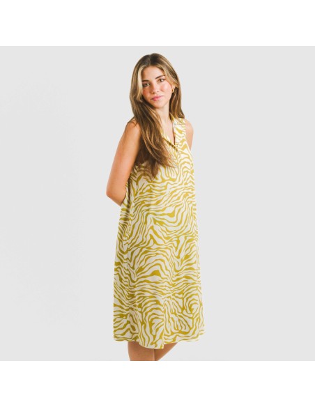 Vestido corto cuello y solapa soft Palmina lima vestidos-y-blusones-mujer