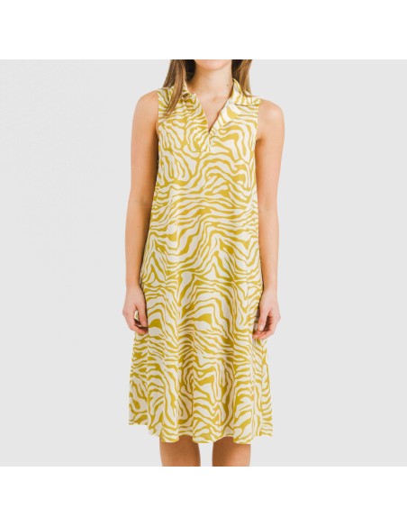 Vestido corto cuello y solapa soft Palmina lima vestidos-y-blusones-mujer