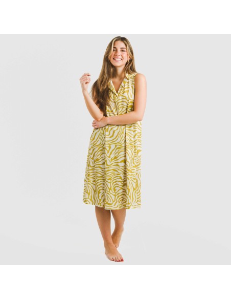 Vestido corto cuello y solapa soft Palmina lima vestidos-y-blusones-mujer