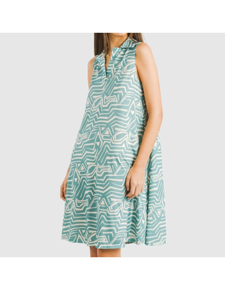 Vestido corto cuello y solapa soft Guiomar agua marina vestidos-y-blusones-mujer