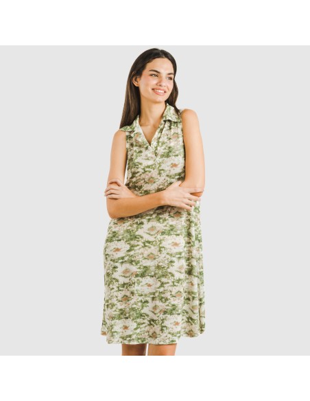 Vestido corto cuello y solapa soft Magnus verde vestidos-y-blusones-mujer