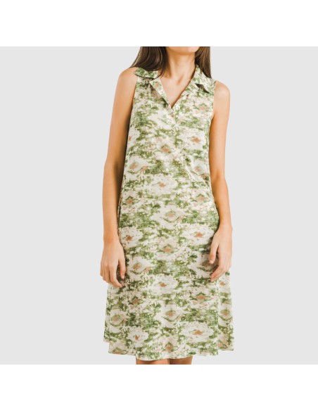Vestido corto cuello y solapa soft Magnus verde vestidos-y-blusones-mujer