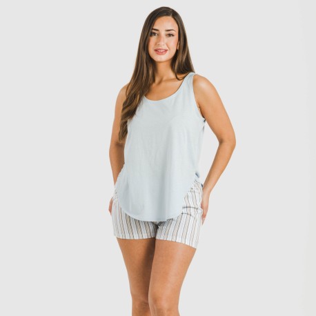 Pijama corto algodón Raya Bill celeste pijamas-cortos-mujer