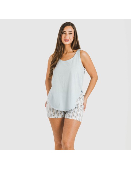 Pijama corto algodón Raya Bill celeste pijamas-cortos-mujer
