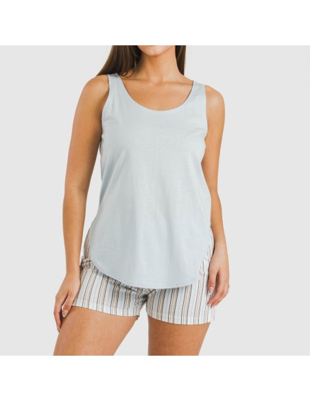 Pijama corto algodón Raya Bill celeste pijamas-cortos-mujer