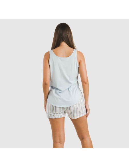 Pijama corto algodón Raya Bill celeste pijamas-cortos-mujer