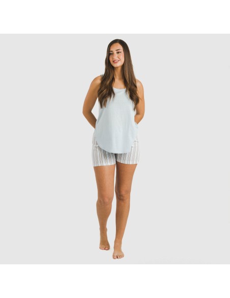 Pijama corto algodón Raya Bill celeste pijamas-cortos-mujer