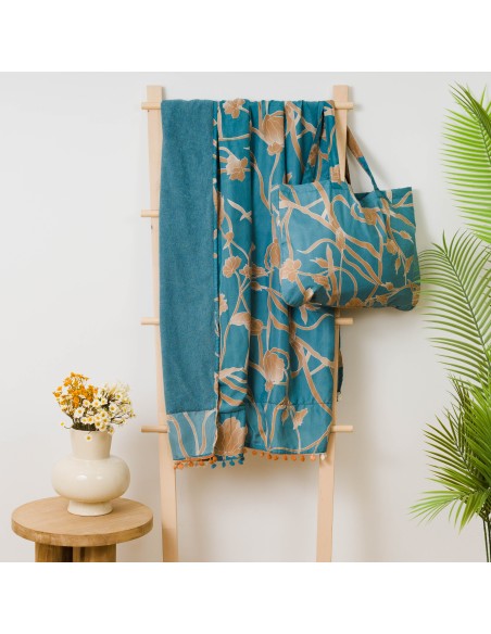 Pack Toalla Pareo + Bolso Bellita agua marina playa