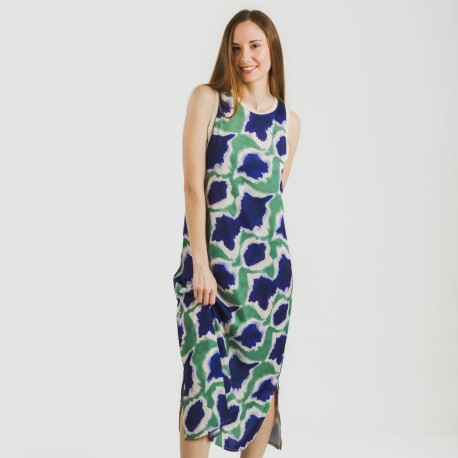 Vestido largo tirantes satén Prometeo azul - verde vestidos-y-blusones-mujer